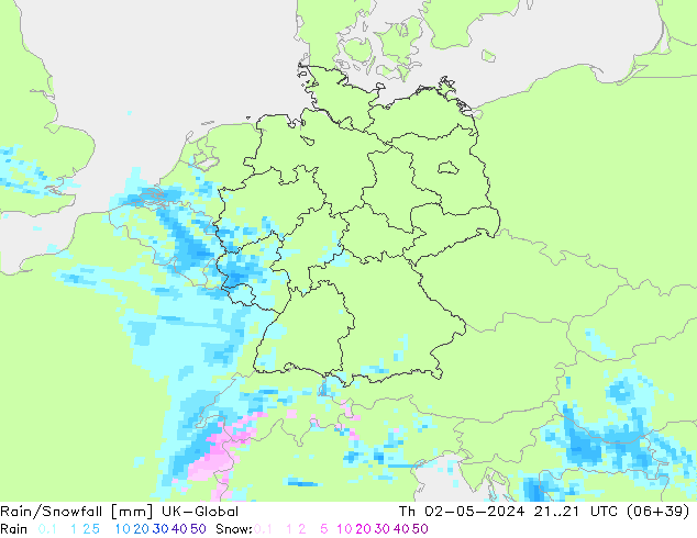 Rain/Snowfall UK-Global Per 02.05.2024 21 UTC