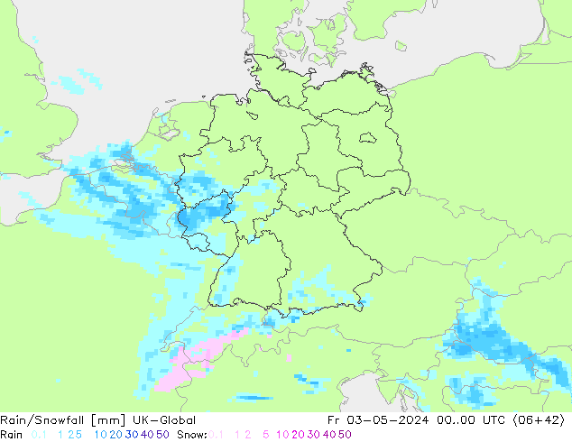 Rain/Snowfall UK-Global ven 03.05.2024 00 UTC