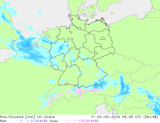 Rain/Snowfall UK-Global  03.05.2024 06 UTC