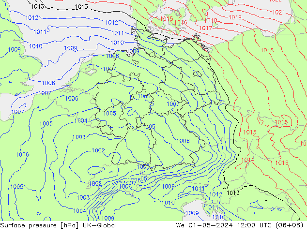 Luchtdruk (Grond) UK-Global wo 01.05.2024 12 UTC