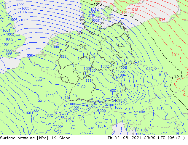 Atmosférický tlak UK-Global Čt 02.05.2024 03 UTC