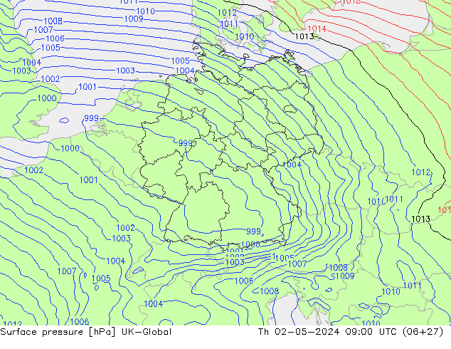 Atmosférický tlak UK-Global Čt 02.05.2024 09 UTC