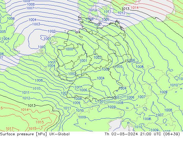 Atmosférický tlak UK-Global Čt 02.05.2024 21 UTC