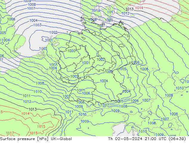 приземное давление UK-Global чт 02.05.2024 21 UTC