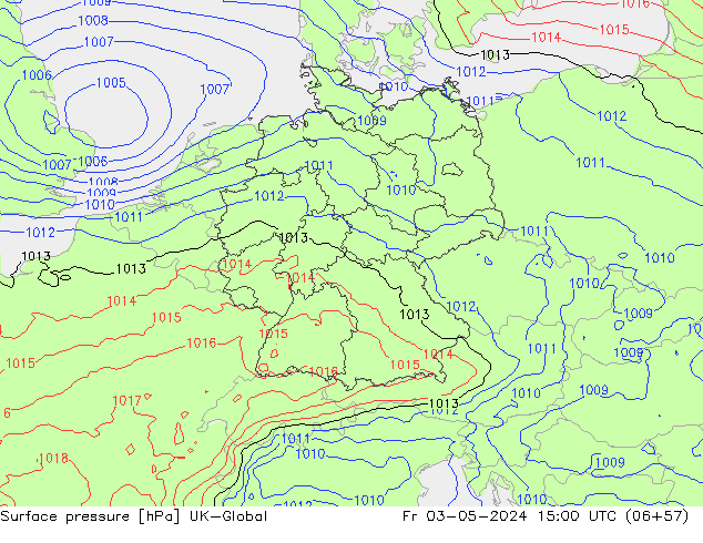 Pressione al suolo UK-Global ven 03.05.2024 15 UTC