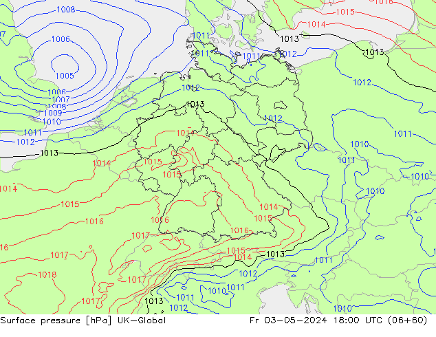 Pressione al suolo UK-Global ven 03.05.2024 18 UTC