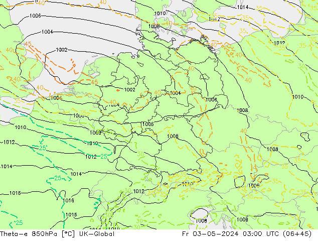Theta-e 850hPa UK-Global Cu 03.05.2024 03 UTC