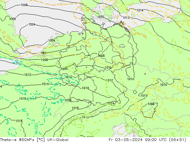 Theta-e 850hPa UK-Global pt. 03.05.2024 09 UTC