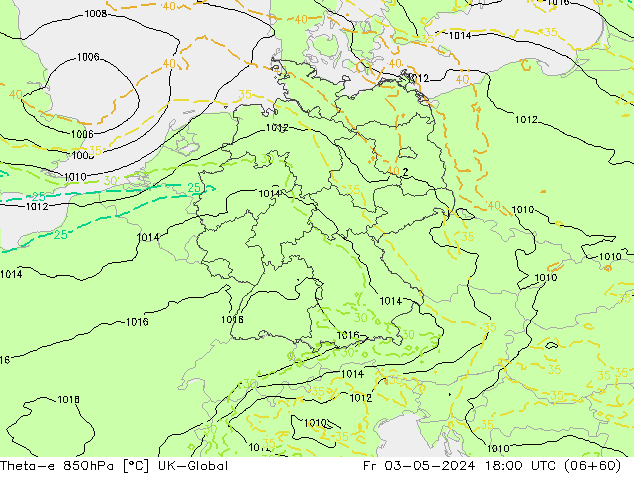 Theta-e 850гПа UK-Global пт 03.05.2024 18 UTC