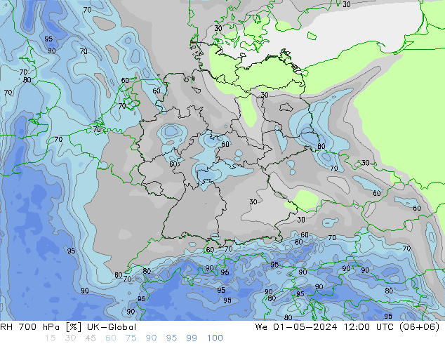 RH 700 hPa UK-Global St 01.05.2024 12 UTC