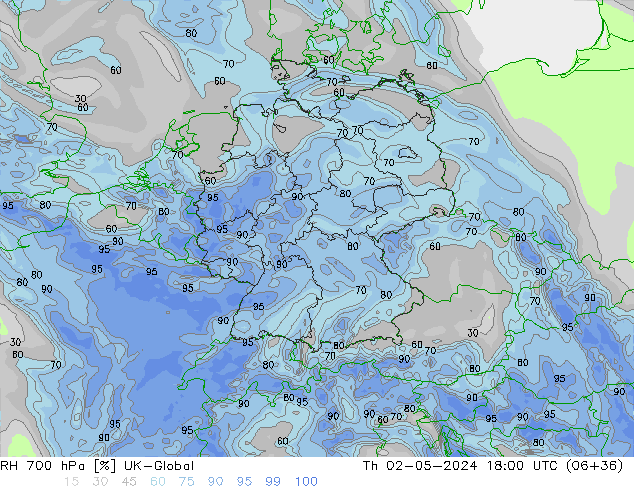 RH 700 гПа UK-Global чт 02.05.2024 18 UTC