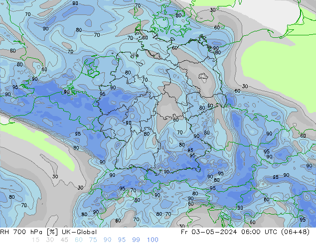 RH 700 hPa UK-Global Sex 03.05.2024 06 UTC