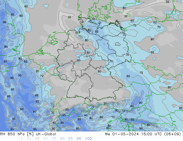 RH 850 hPa UK-Global Qua 01.05.2024 15 UTC