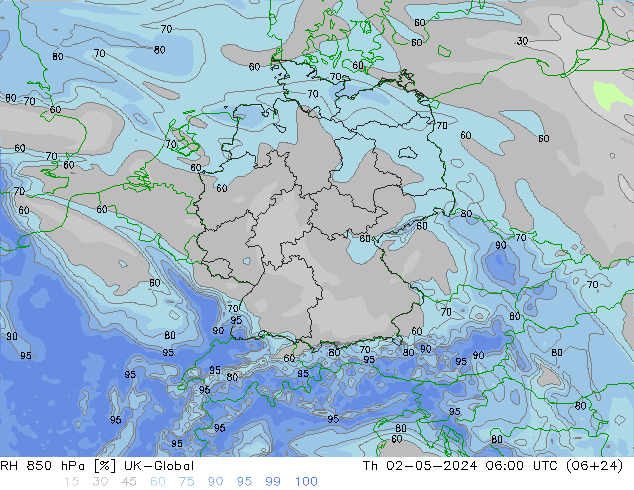 RH 850 hPa UK-Global Do 02.05.2024 06 UTC