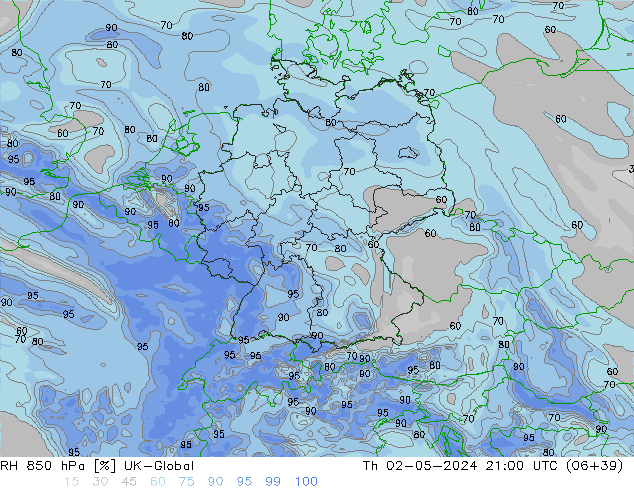 RH 850 гПа UK-Global чт 02.05.2024 21 UTC