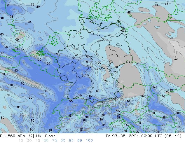 RH 850 hPa UK-Global Pá 03.05.2024 00 UTC