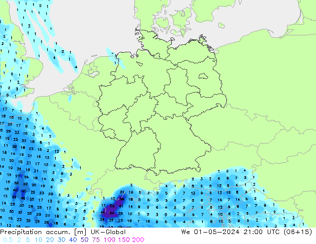 Precipitation accum. UK-Global mer 01.05.2024 21 UTC