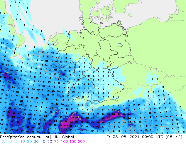 Precipitation accum. UK-Global Fr 03.05.2024 00 UTC