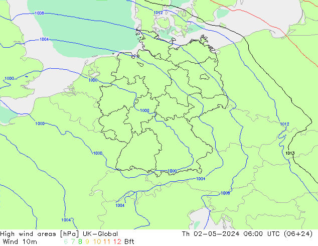 High wind areas UK-Global Th 02.05.2024 06 UTC