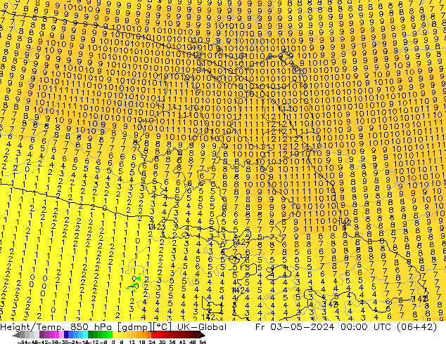 Hoogte/Temp. 850 hPa UK-Global vr 03.05.2024 00 UTC