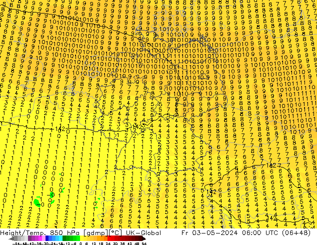 Height/Temp. 850 hPa UK-Global Sex 03.05.2024 06 UTC