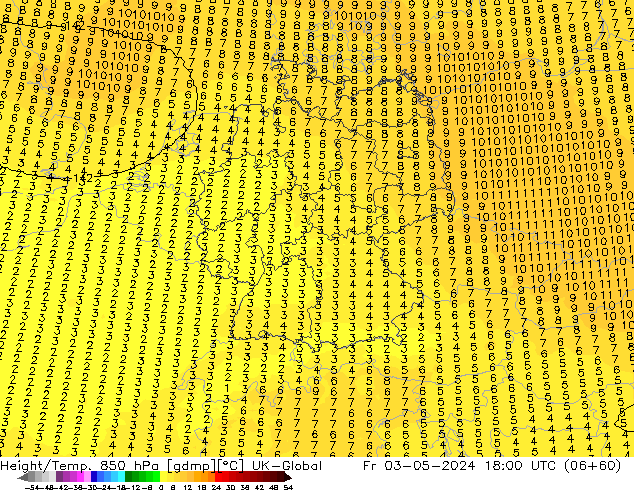 Height/Temp. 850 hPa UK-Global Pá 03.05.2024 18 UTC