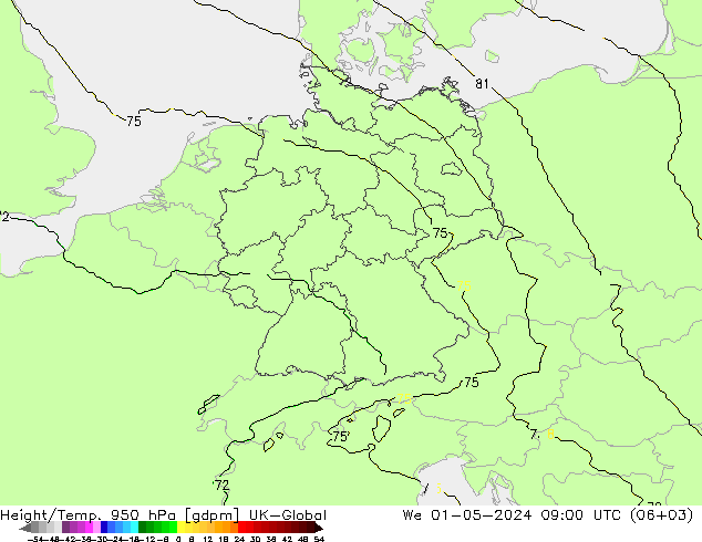 Height/Temp. 950 гПа UK-Global ср 01.05.2024 09 UTC