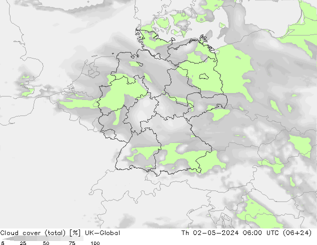 Cloud cover (total) UK-Global Th 02.05.2024 06 UTC