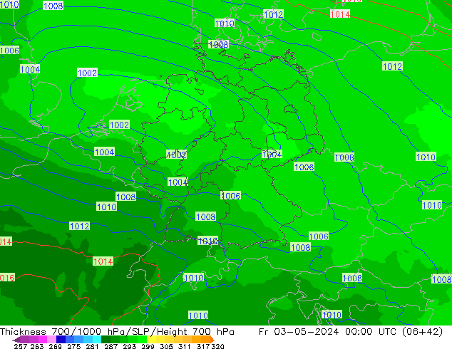 Thck 700-1000 hPa UK-Global Fr 03.05.2024 00 UTC