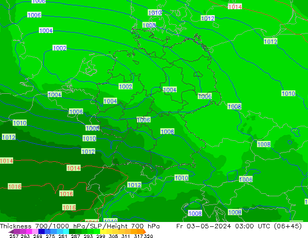 Dikte700-1000 hPa UK-Global vr 03.05.2024 03 UTC