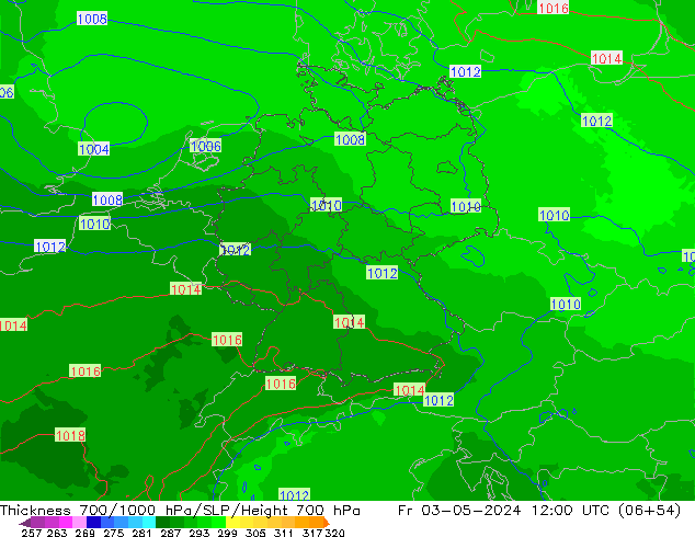 Thck 700-1000 hPa UK-Global Fr 03.05.2024 12 UTC