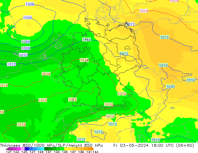 Thck 850-1000 гПа UK-Global пт 03.05.2024 18 UTC