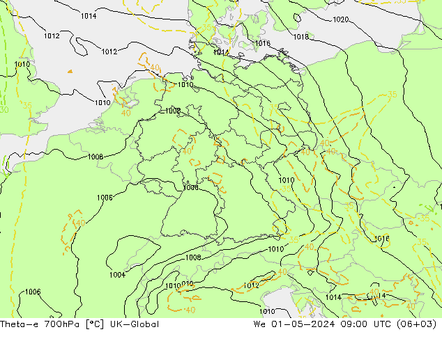 Theta-e 700гПа UK-Global ср 01.05.2024 09 UTC