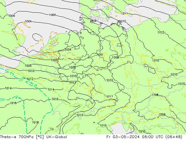 Theta-e 700hPa UK-Global pt. 03.05.2024 06 UTC