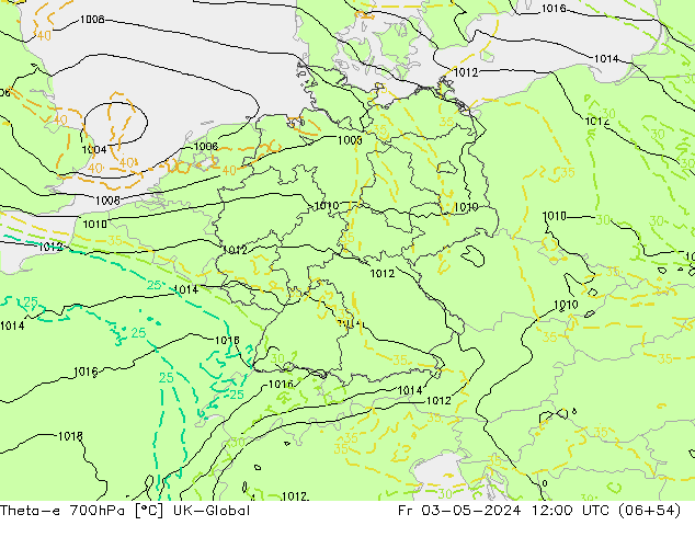 Theta-e 700hPa UK-Global Fr 03.05.2024 12 UTC