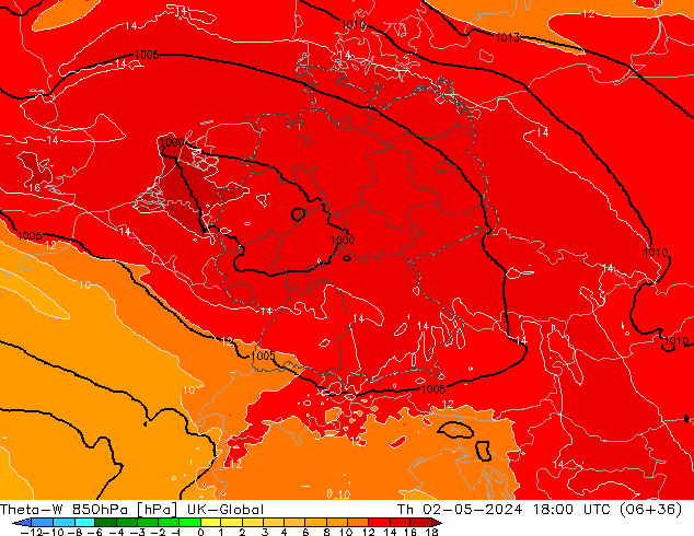 Theta-W 850hPa UK-Global gio 02.05.2024 18 UTC