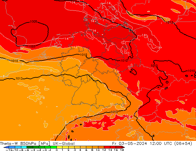 Theta-W 850hPa UK-Global Fr 03.05.2024 12 UTC