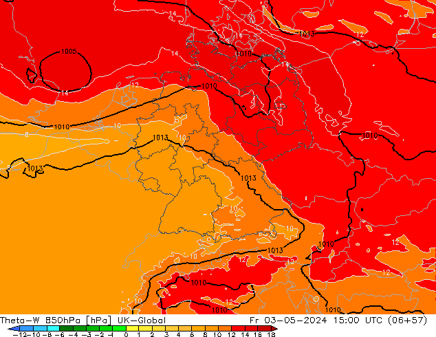 Theta-W 850hPa UK-Global Fr 03.05.2024 15 UTC