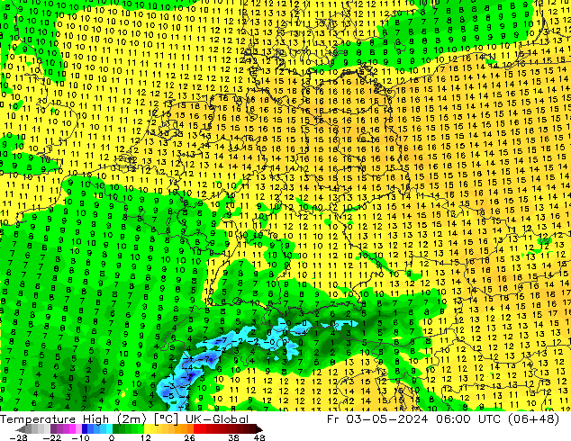 température 2m max UK-Global ven 03.05.2024 06 UTC