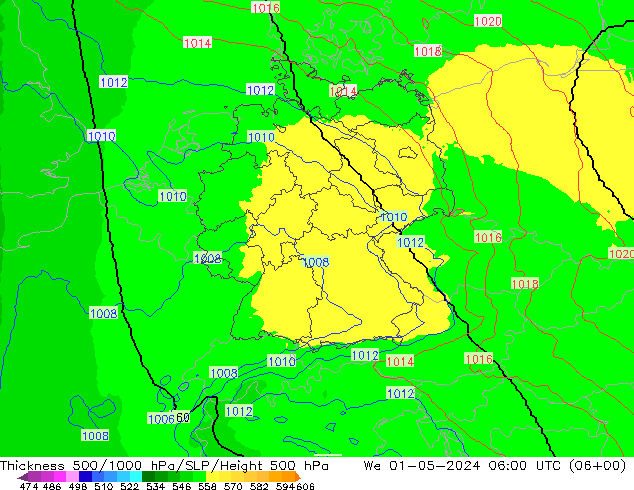 Thck 500-1000hPa UK-Global We 01.05.2024 06 UTC