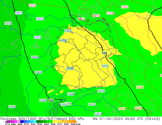 Thck 500-1000hPa UK-Global We 01.05.2024 09 UTC