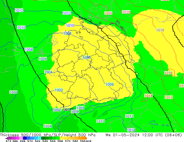 Schichtdicke 500-1000 hPa UK-Global Mi 01.05.2024 12 UTC