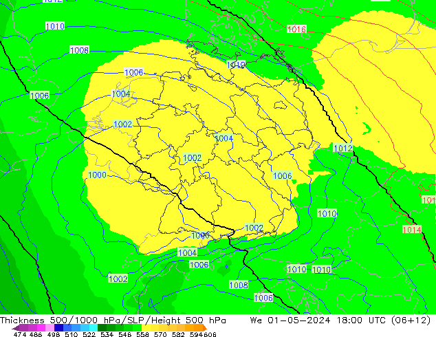 500-1000 hPa Kalınlığı UK-Global Çar 01.05.2024 18 UTC