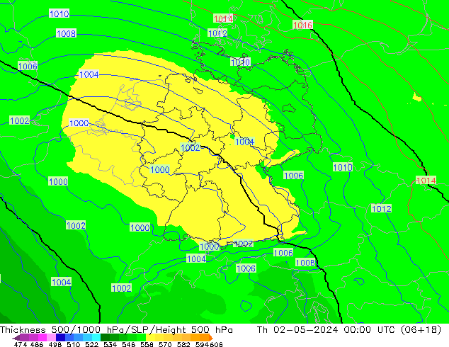 500-1000 hPa Kalınlığı UK-Global Per 02.05.2024 00 UTC