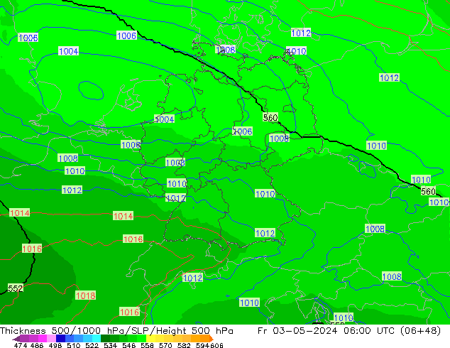 Schichtdicke 500-1000 hPa UK-Global Fr 03.05.2024 06 UTC