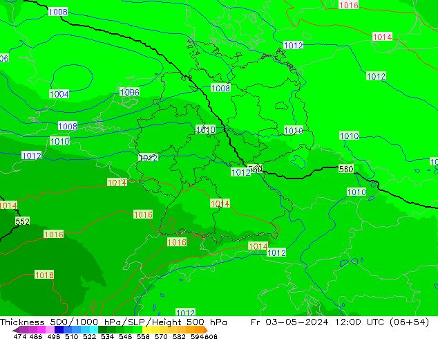 Thck 500-1000hPa UK-Global Fr 03.05.2024 12 UTC