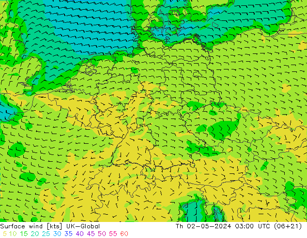 Vento 10 m UK-Global Qui 02.05.2024 03 UTC