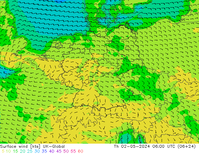 Surface wind UK-Global Th 02.05.2024 06 UTC