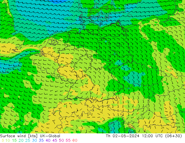 Surface wind UK-Global Th 02.05.2024 12 UTC