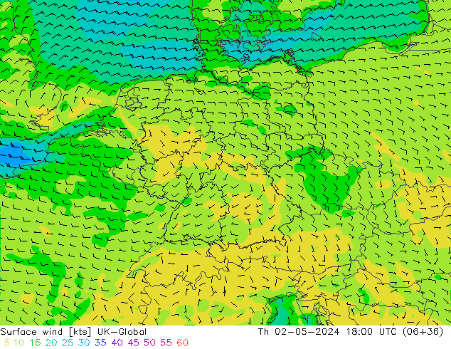 Vent 10 m UK-Global jeu 02.05.2024 18 UTC